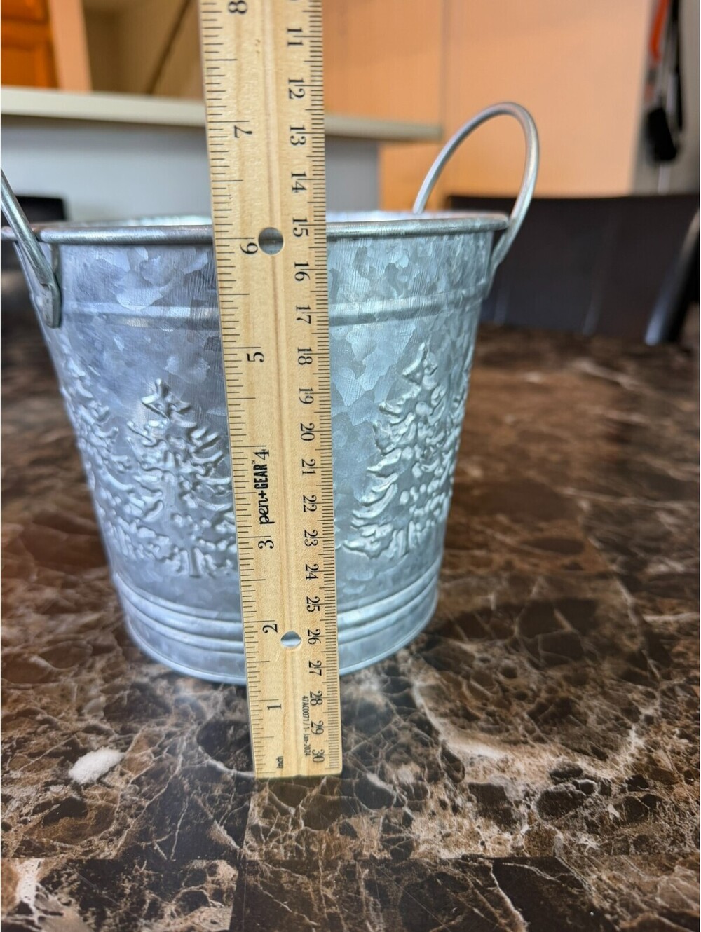 Galvanized Metal Pine Tree Embossed Bucket 5.5” Rustic - Picture 5 of 6